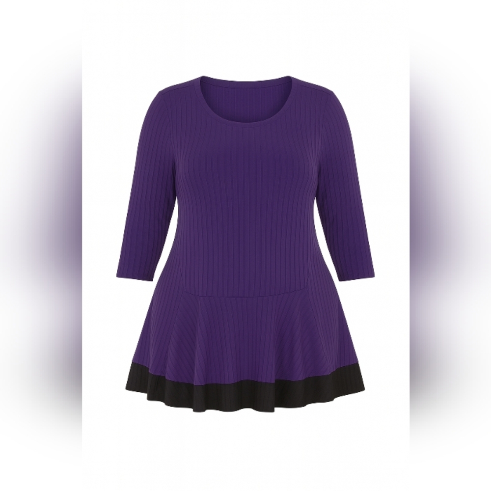 EUC ELOQUII Women's Textured Elegant Purple & Black Long Sleeve Top